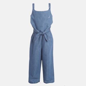EC NAUTICA CHAMBRAY TIE FRONT SLEEVELESS JUMPSUIT SZ.L 12/14